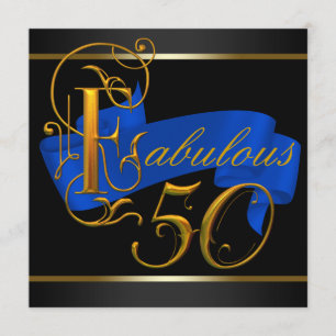 Invitation Royal Blue and Gold Fabulous 50th Birthday Party