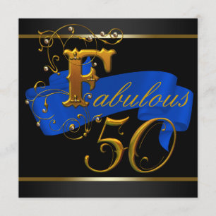 Invitation Royal Blue and Gold Fabulous 50th Birthday Party