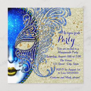 Invitation Royal Blue and Gold Masquerade