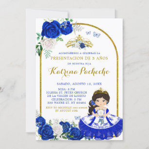 Invitation Royal Blue and Gold Presentació n De Tres Añ os