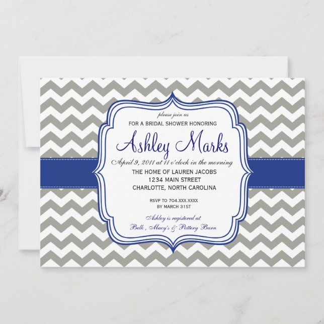 Invitation Royal Blue and Grey Chevron (Devant)