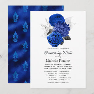 Invitation Royal Blue and Silver Floral Fête des mariées par