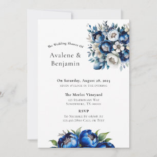 Invitation Royal Blue and Silver Parties scintillant Peony We