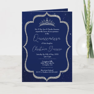 Invitation Royal Blue and Silver Starry Night Quinceanera