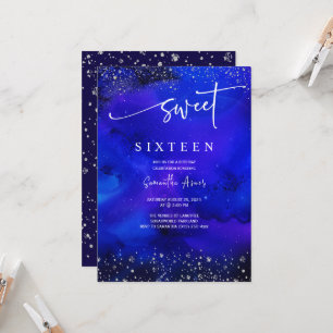 Invitation Royal Blue And Silver Sweet 16 Décorations