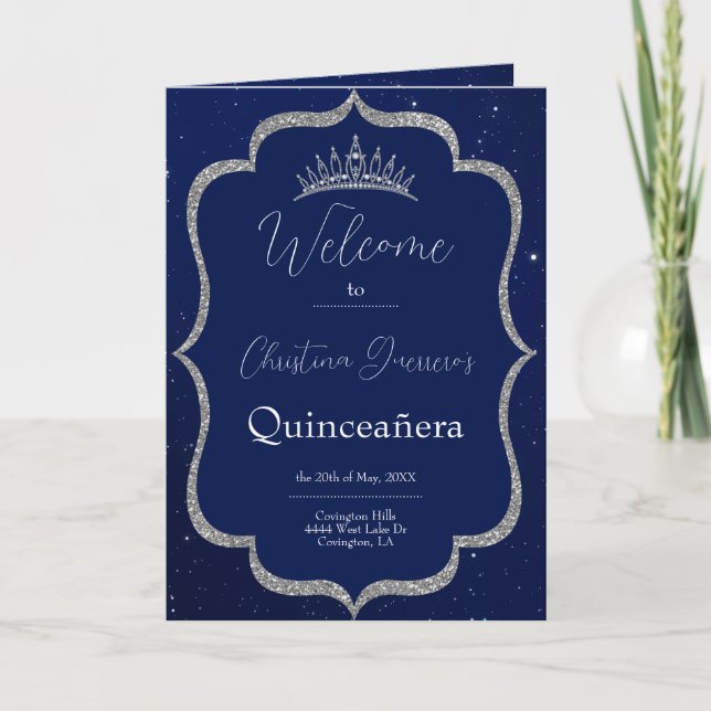 Invitation Royal Blue and Starry Night Quinceanera Program (Devant)