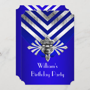 Invitation Royal Blue Anniversaire fête Silver Stripe