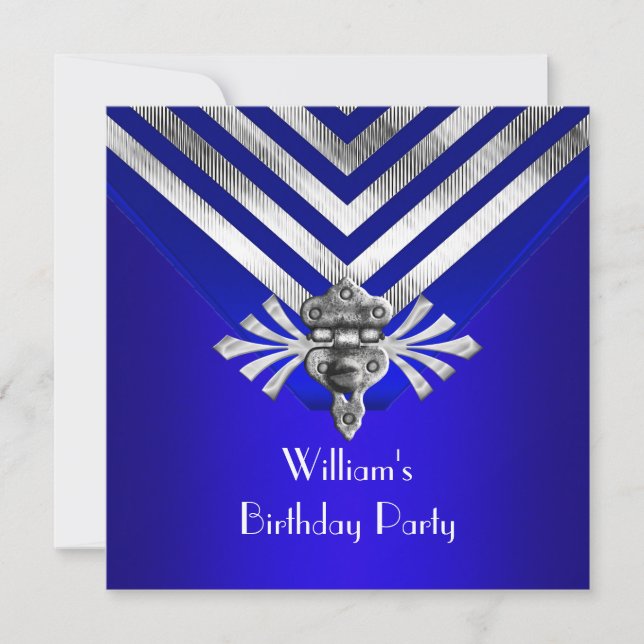 Invitation Royal Blue Anniversaire fête Silver Stripe (Devant)