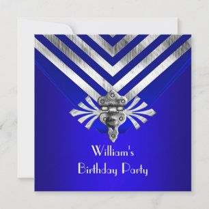 Invitation Royal Blue Anniversaire fête Silver Stripe