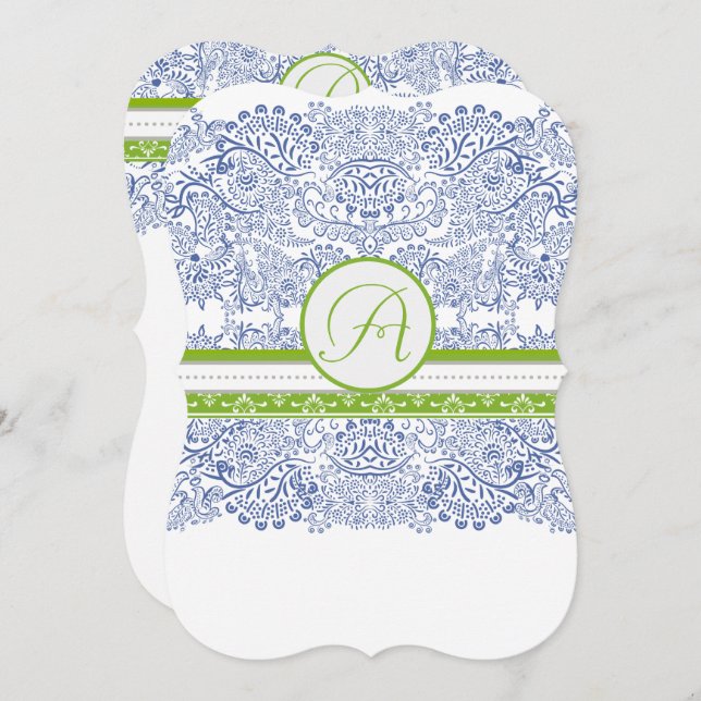 Invitation Royal Blue Apple Green Grey Inséparables Mariage (Devant / Derrière)