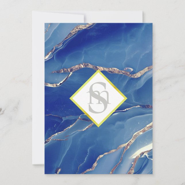 Invitation *~ ROYAL BLUE AR66 QR + RSVP Mariage d'âge (Devant)