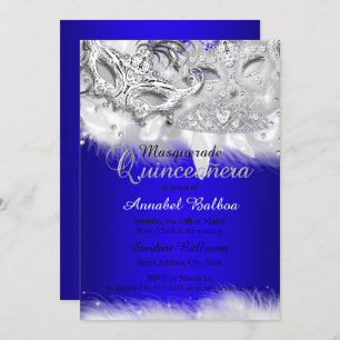 Invitation Royal Blue Argent étincelle Masquerade Quinceanera