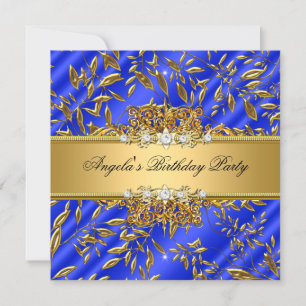 Invitation Royal Blue Birthday Party Gold Jewel Image