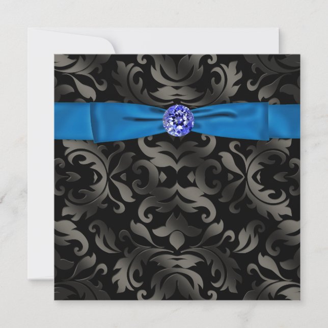 Invitation Royal Blue Black Cravate Black Damask Party Invita (Devant)