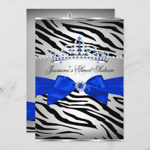 Invitation Royal Blue & Black Zebra Sweet 16 fête d'anniversa