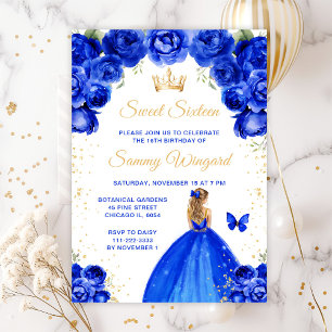 Invitation Royal Blue Blonde Hair Princess Sweet sixteen