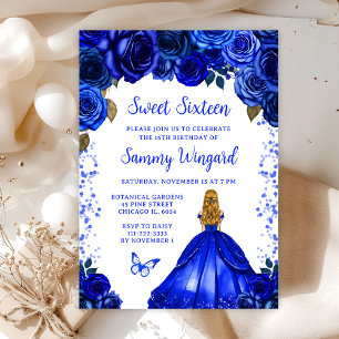 Invitation Royal Blue Blonde Hair Princess Sweet sixteen