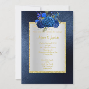 Invitation ROYAL BLUE Bouquet Floral ÉLÉGANT MARIAGE CLASSÉ