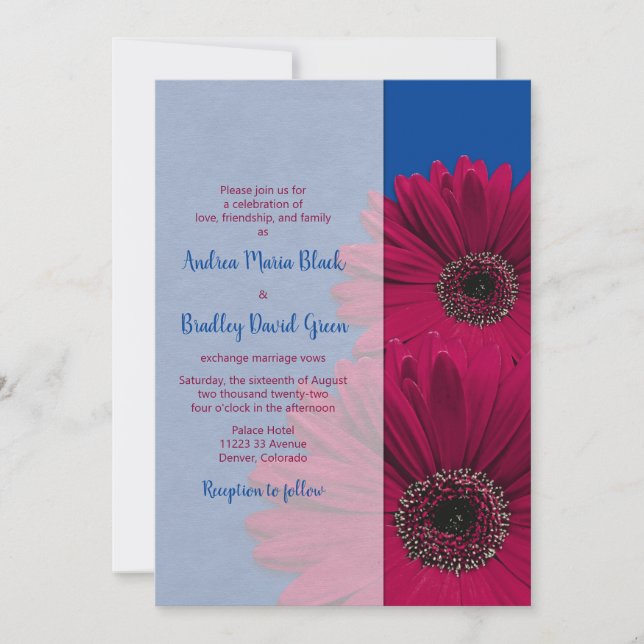 Invitation Royal Blue Bourgogne Gerbera Daisy Mariage (Devant)