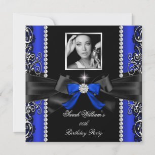 Invitation Royal Blue Bow Anniversaire de fête Black Silver P