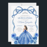 Invitation Royal Blue Bow Princess Couronne argent Quinceañer<br><div class="desc">EDITABLE Royal Blue Bow Princess Gold Crown Quinceañera Invitation Elégante Royal Blue Floral Princess Robes Quinceañera Fille Anniversaire Invitation Argent Crown Mis Quince Anos,  15e Anniversaire</div>
