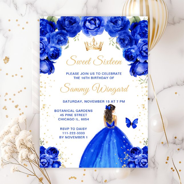 Invitation Royal Blue Brunette Hair Princesse Sweet sixteen (Créateur téléchargé)