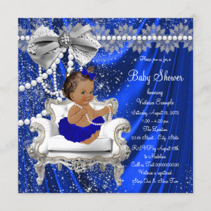 Invitation Royal Blue Chair Pearls Ethnic Girl Baby shower
