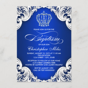 Invitation Royal Blue Crown Boy Baptême