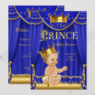 Invitation Royal Blue Crown Prince Baby shower Gold Blonde