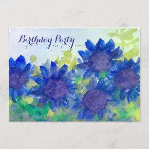 Invitation Royal Blue Daisy Flowers 80e fête d'anniversaire