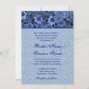 Invitation Royal Blue Daisy Mariage damassé