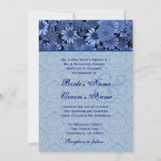 Invitation Royal Blue Daisy Mariage damassé