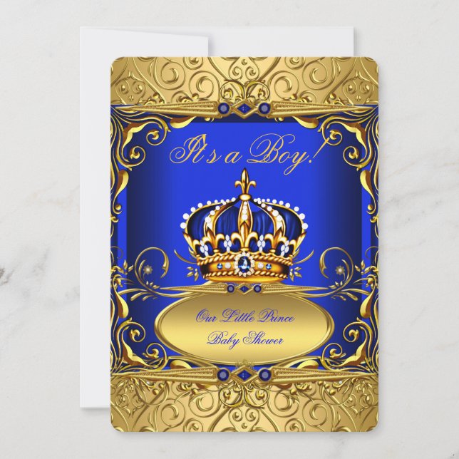 Invitation Royal Blue Damask or Crown Baby shower Boy RB2 (Devant)