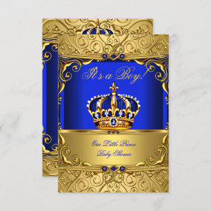 Invitation Royal Blue Damask or Crown Baby shower Garçon PETI