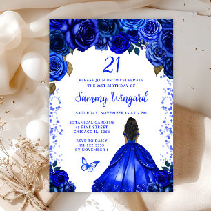 Invitation Royal Blue Dark Skin Princess