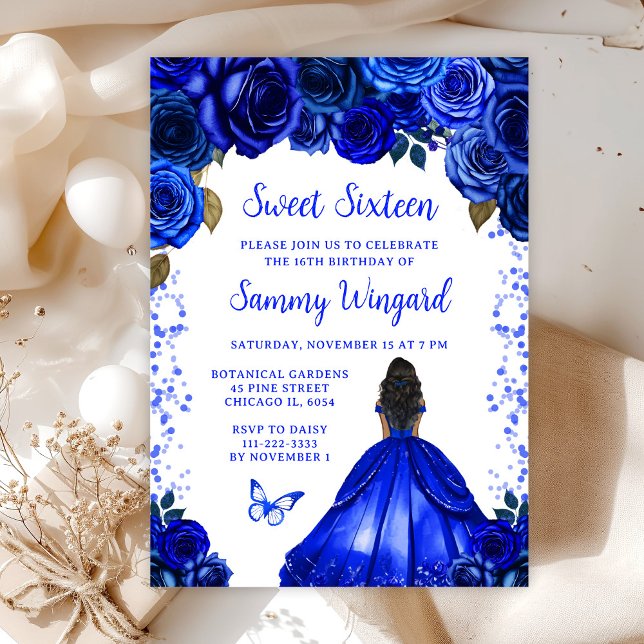 Invitation Royal Blue Dark Skin Princess Sweet Seize (Créateur téléchargé)
