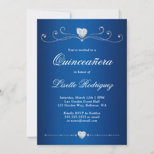 Invitation Royal Blue Diamond Swirl Elegant Quinceanera