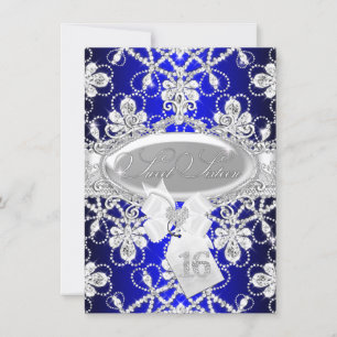 Invitation Royal Blue Diamond Tiara Princess Sweet 16 Invitat