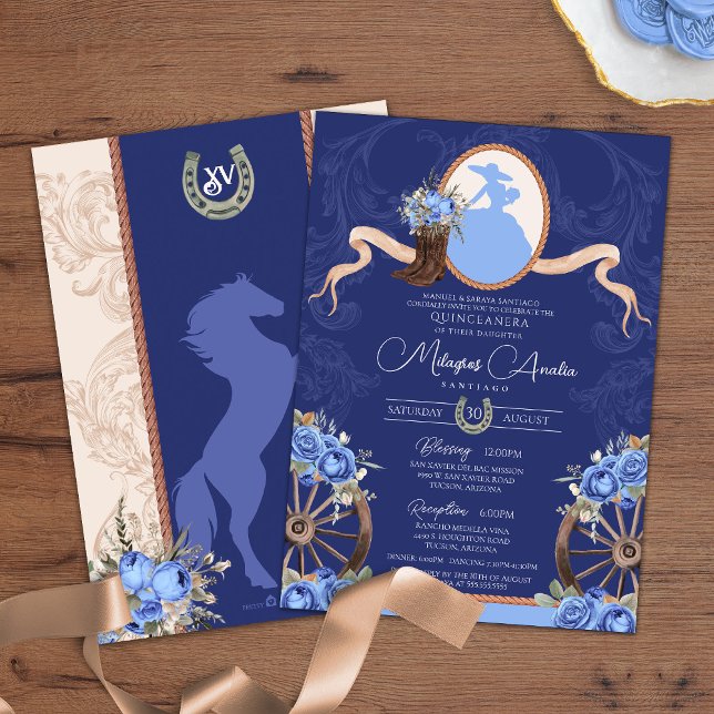 Invitation Royal Blue Elegant Rustic Western Quinceanera (Créateur téléchargé)