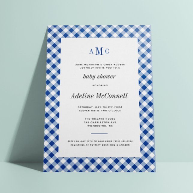 Invitation Royal Blue En vichy Baby shower traditionnel (Créateur téléchargé)