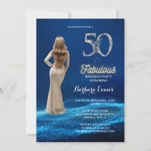 Invitation Royal Blue Et Argent Cinquante Et Fabuleux Anniver