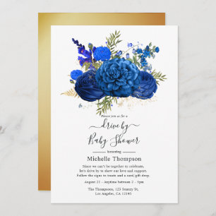 Invitation Royal Blue et Faux Foil Gold Drive Par douche