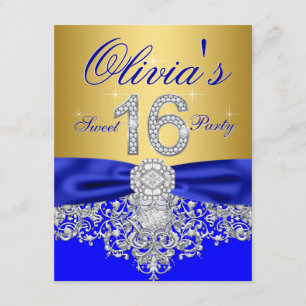 Invitation Royal Blue et Gold Diamond Sweet 16 Party