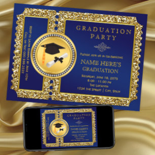Invitation Royal Blue et Gold Graduation