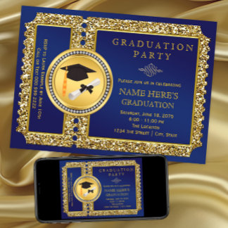 Invitation Royal Blue et Gold Graduation