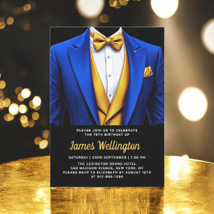Invitation Royal Blue et Gold Tuxedo fête d'anniversaire
