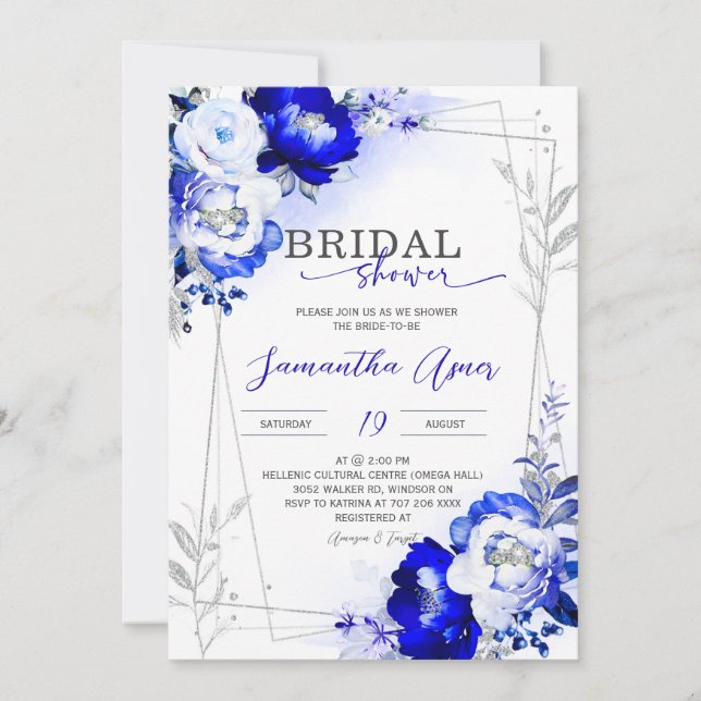 Invitation Royal Blue et Silver Bridal Showback (Devant)