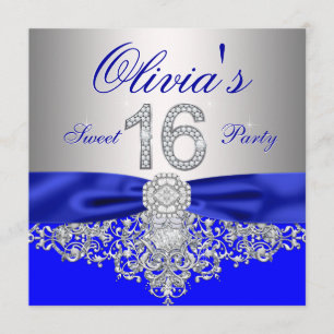 Invitation Royal Blue et Silver Diamond Sweet 16 Party