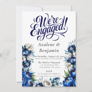 Invitation Royal Blue et Silver Peony Nous sommes engagés