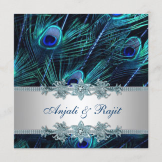 Invitation Royal Blue et Silver Royal Blue Peacock Mariage